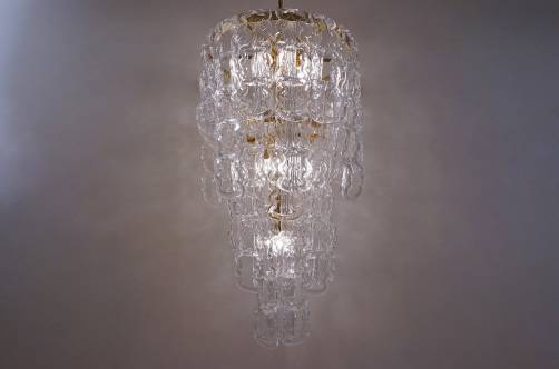 Angelo Mangiarotti style chandelier Murano glass chain link, gilt frame, Italian